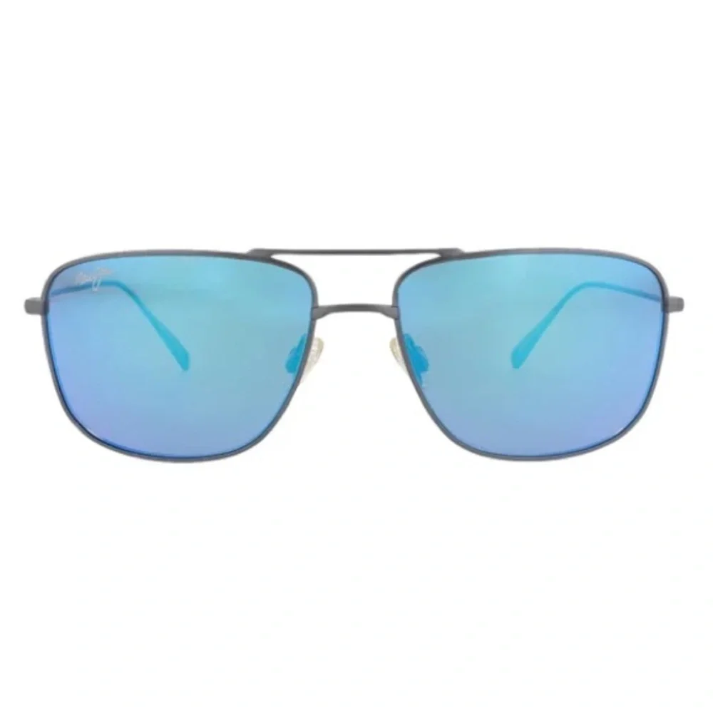 Maui Jim  Mikioi Titanium Blue Mirrored Rectangle Sunglasses